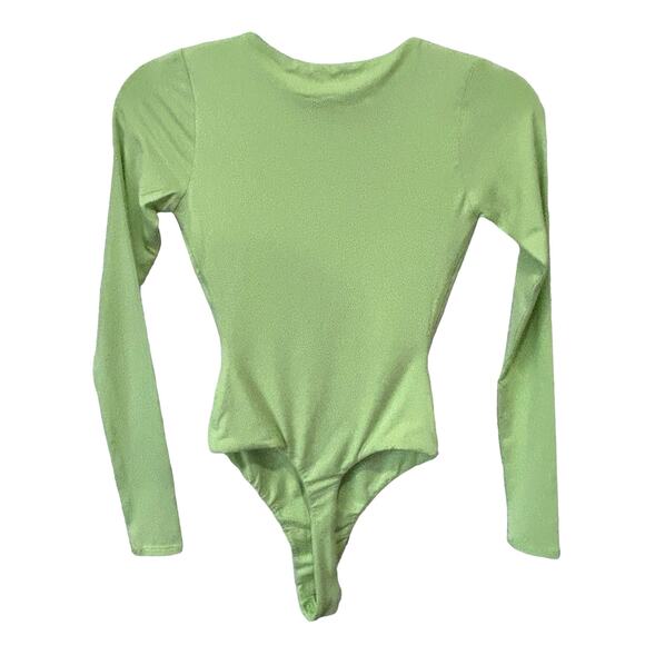 Naked Wardrobe Bodysuit Lime Green Long Sleeve Lined Cut Out Size XS NWT - Picture 3 of 16